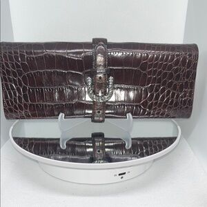 EUC Vintage Brighton Leather Crocodile Embossed Brown Wallet